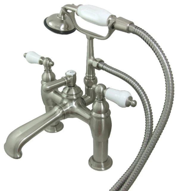 Kingston Brass 7" Deck Mount Tub Faucet With Hand Shower, Brushed Nickel 1 Kingston Brass 7" Deck Mount Tub Faucet With Hand Shower, Brushed Nickel