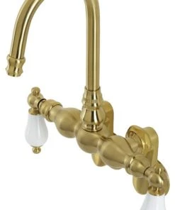 Kingston Brass Wall-Mount Clawfoot Tub Faucets In Brushed Brass Finish AE83T7
