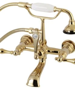 AE551T2 Aqua Vintage 7" Wall Mount Tub Faucet,Hand Shower, Polished Brass
