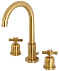 Kingston Brass Fauceture Widespread Bathroom Faucet With Brass Pop-Up, Brushed Brass
