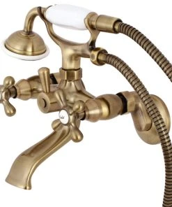 Kingston Brass KS265AB Adjustable Center Tub Wall Mount Clawfoot Tub Faucet, Antique Brass